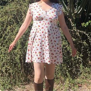 Floral Mini Dress in White and Red